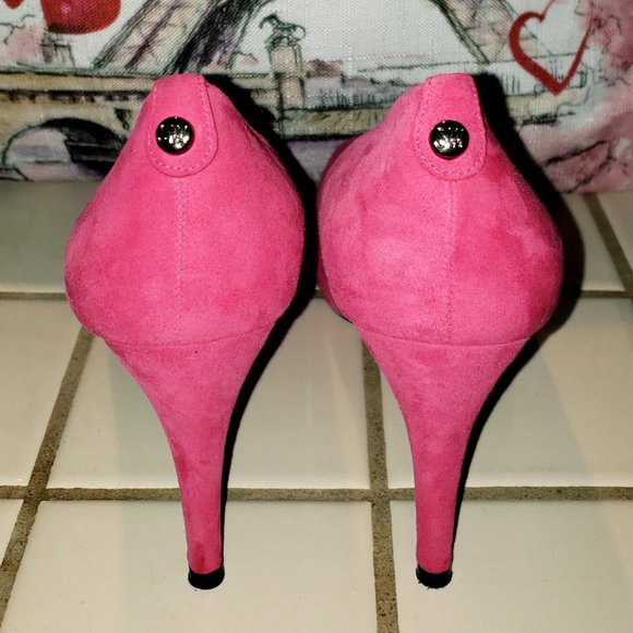 STUART WEITZMAN $398 HOT PINK MAGENTA SUEDE HIDDEN PLATFORM PUMPS 8.5 - Picture 14 of 14